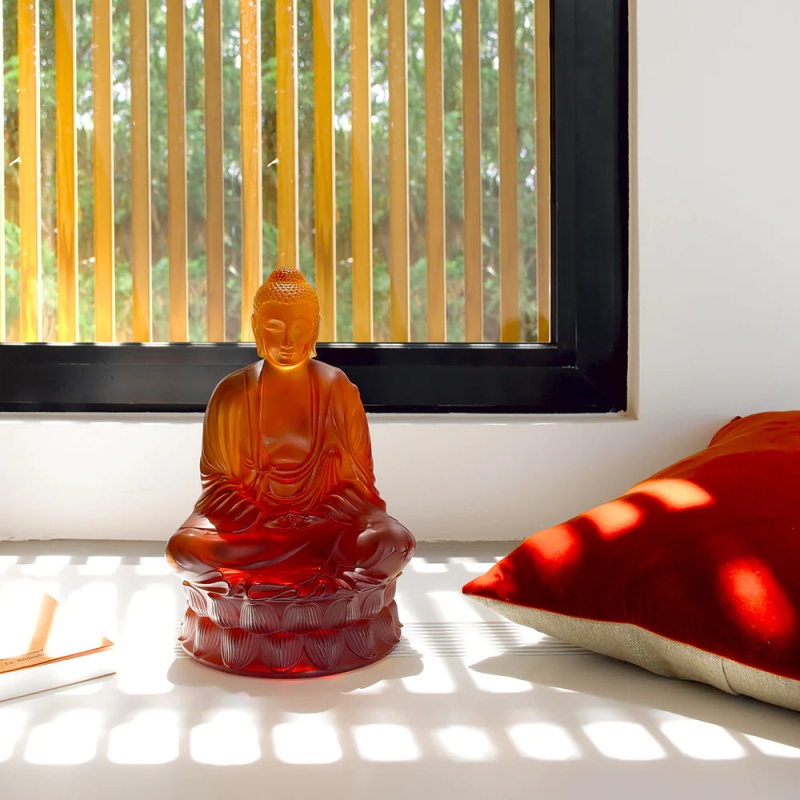 Small Buddha Sculpture Amber Crystal Lalique