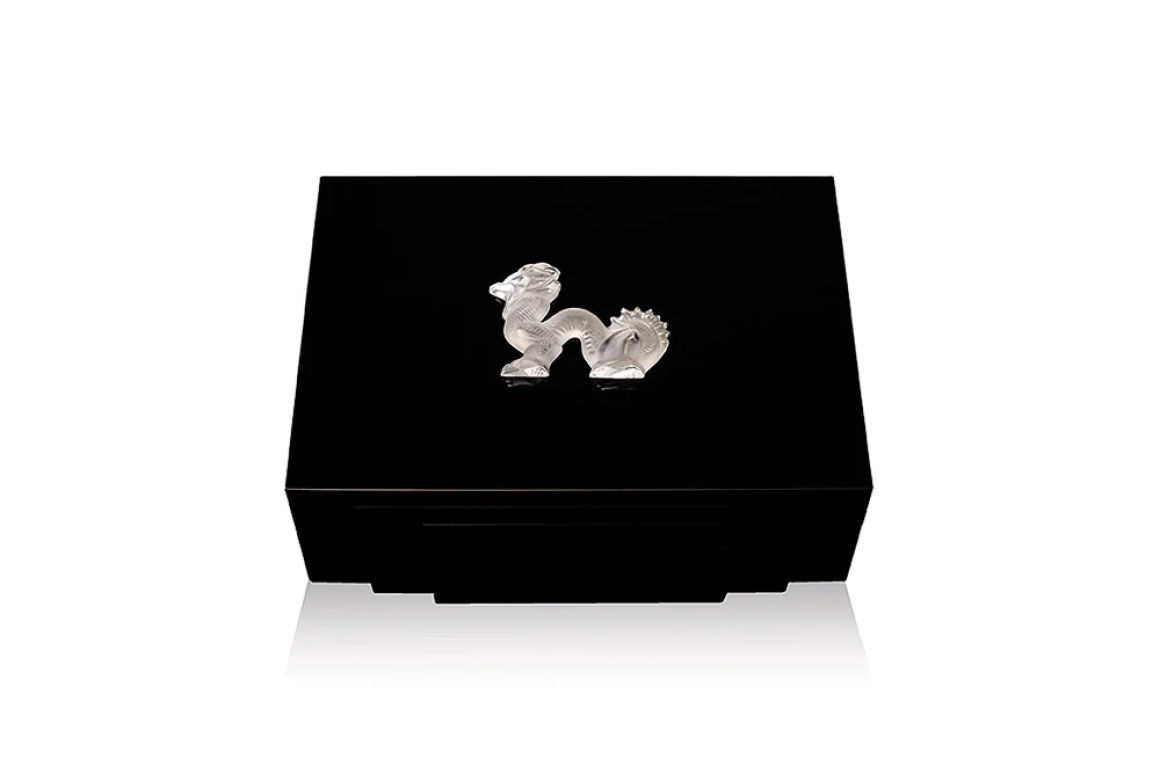 Dragon Cigars Box Small Clear Crystal Black Lacquered Lalique