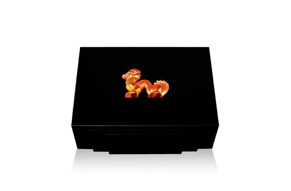 Dragon Cigars Box Small Black Lacquered Amber Crystal Lalique