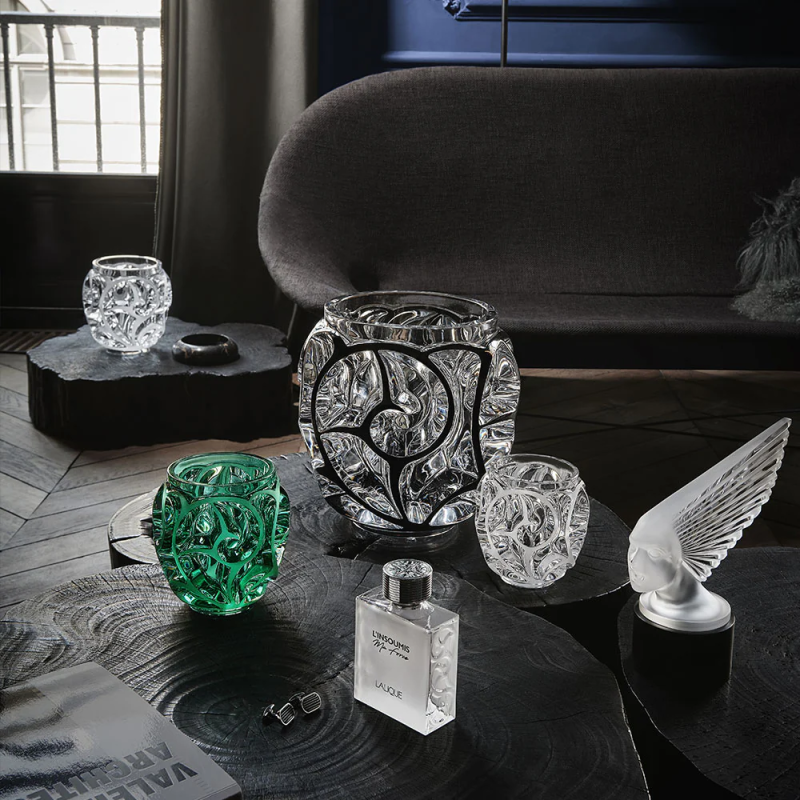 Tourbillons Grand Vase Clear Crystal Black Enamelled Lalique