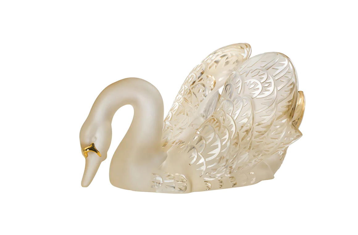 Swan Head Down Sculpture Gold Luster Crystal Lalique