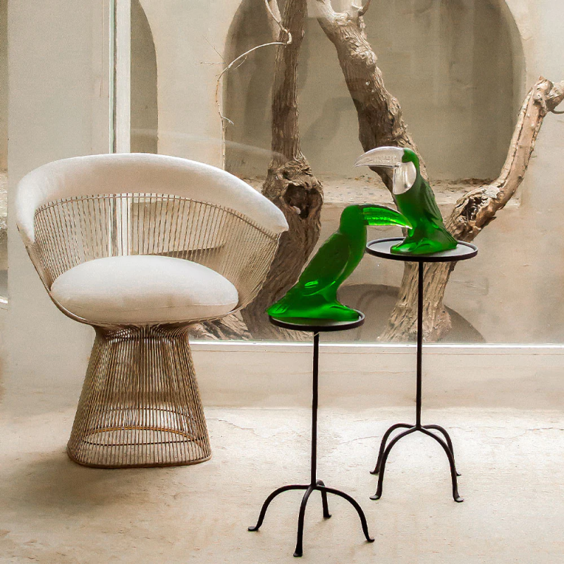 Toucan Sculpture Amazon Green Crystal Platinum Stamped Lalique