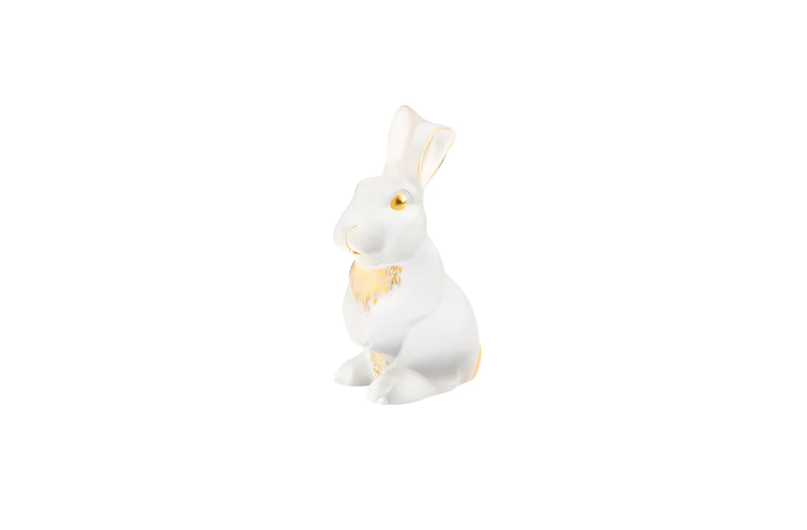 Toulouse Rabbit Sculpture Clear Gold Stamped Crystal Lalique