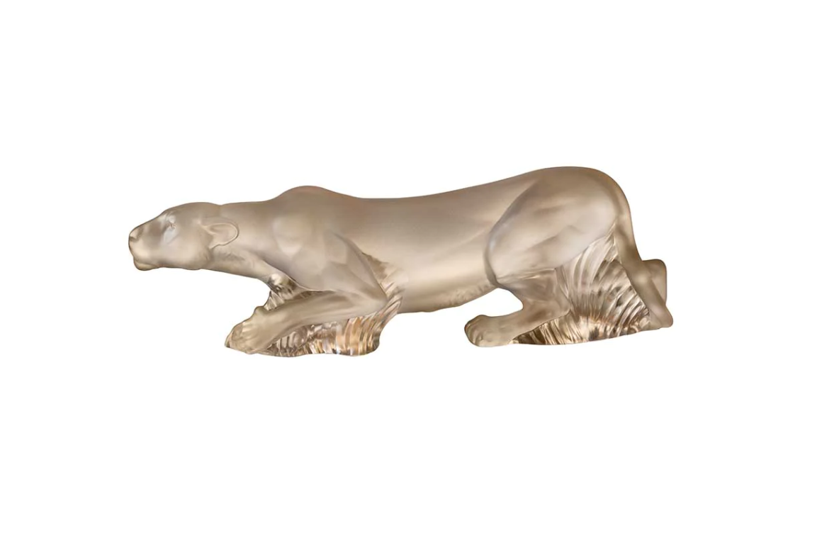 Timbavati Lioness Sculpture Clear Crystal Gold Stamped Lalique