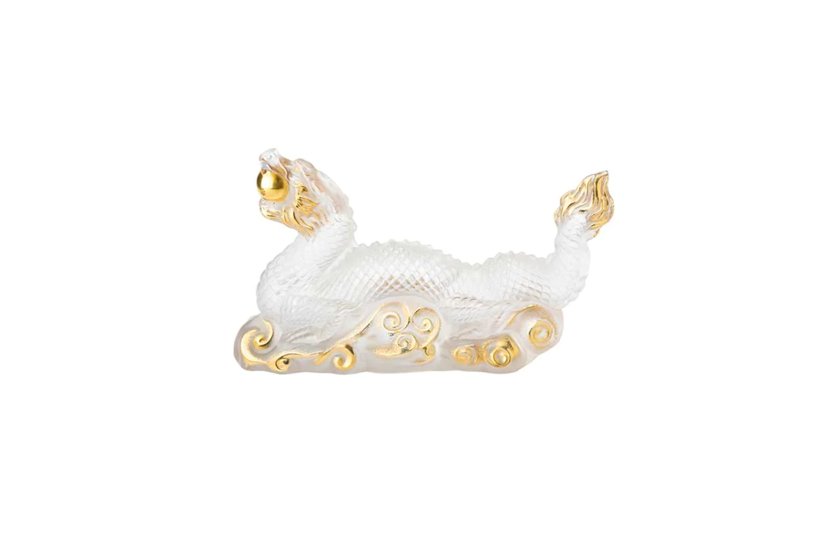Tianlong Dragon Sculpture Clear Gold Stamped Crystal Lalique