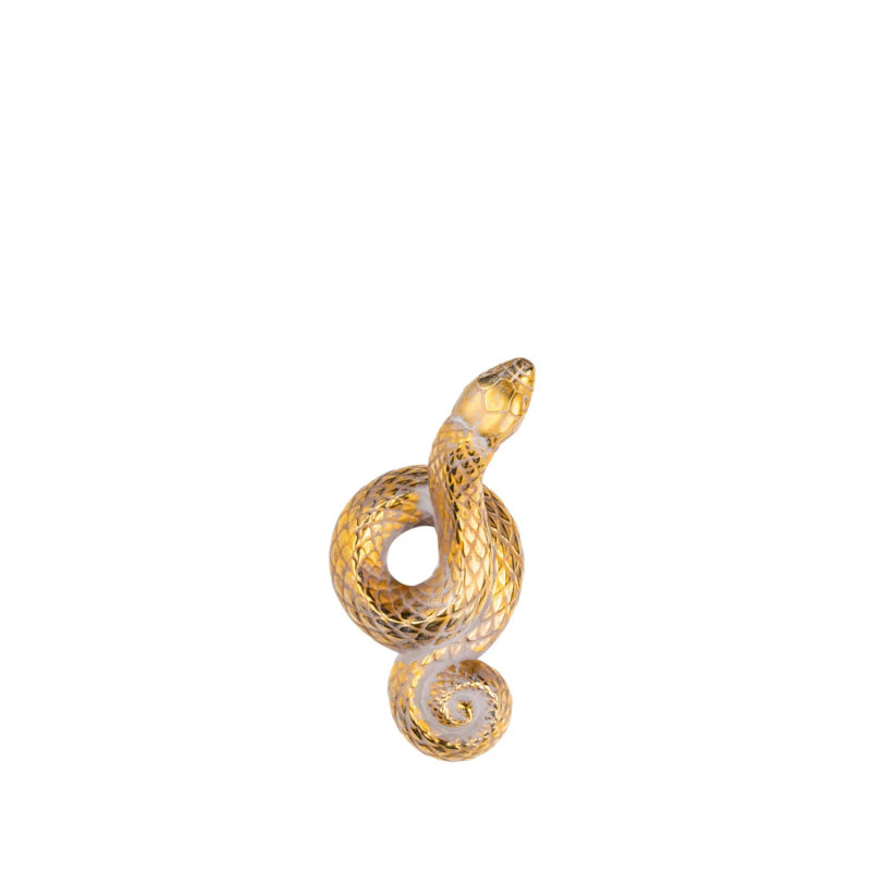 Snake Head Up Clear Gold Stamped Crystal Sculpture Lalique