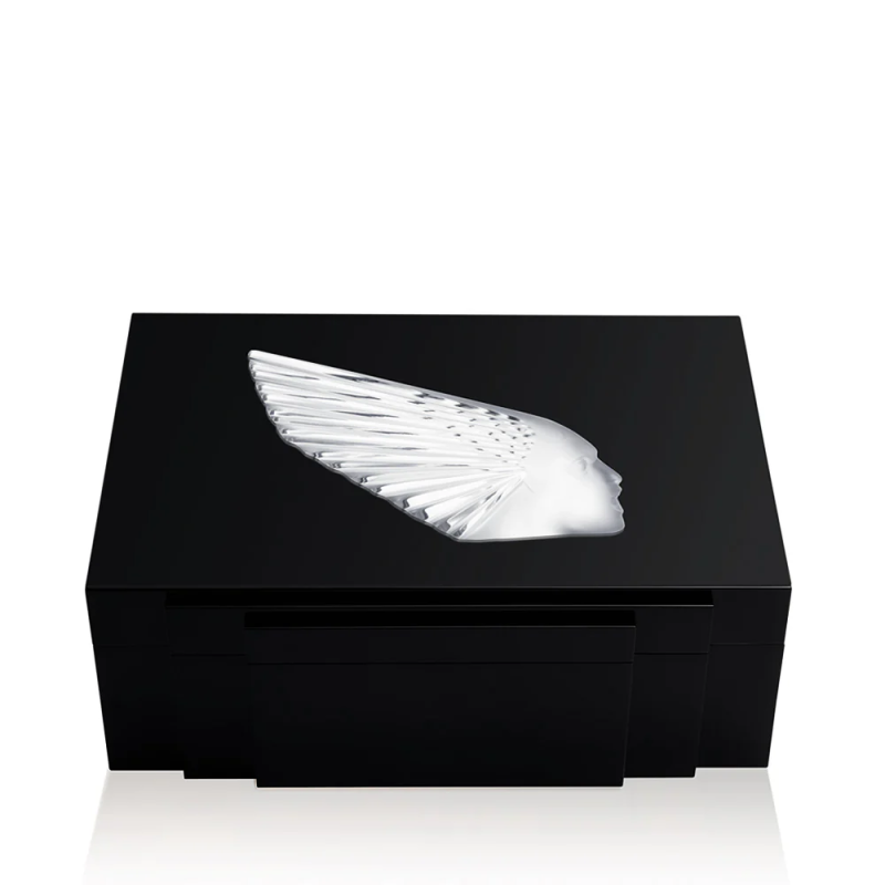 Victoire Cigars Box Clear Crystal Black Lacquered Lalique