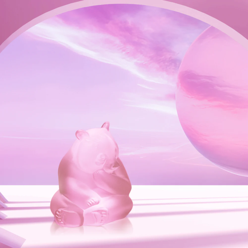 Panda Sculpture Pink Luster Crystal Lalique
