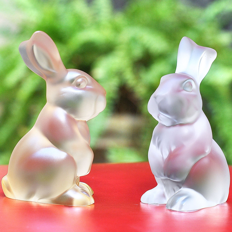 Toulouse Rabbit Sculpture Gold Luster Crystal Lalique