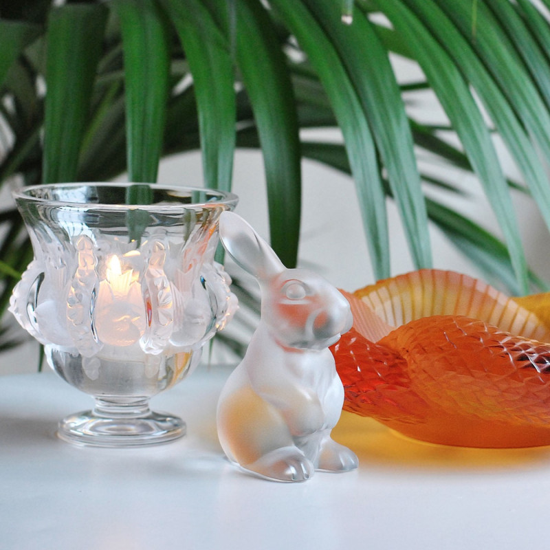 Toulouse Rabbit Sculpture Gold Luster Crystal Lalique