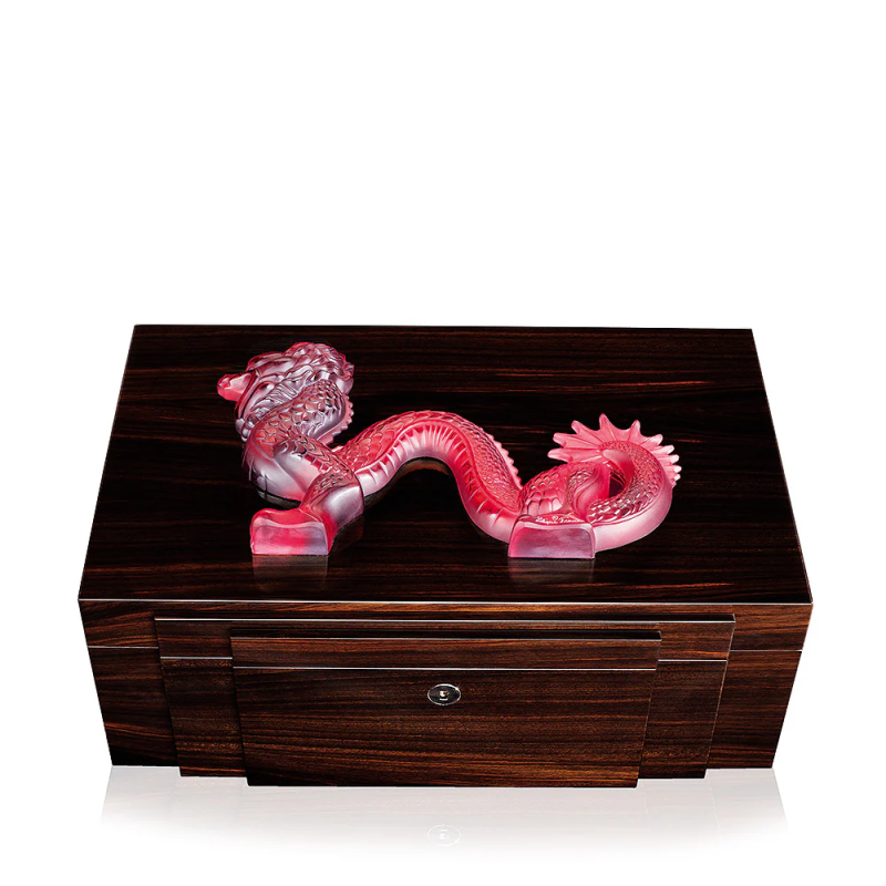 Dragon Cigars Box Large Red Crystal Narural Ebony Lalique