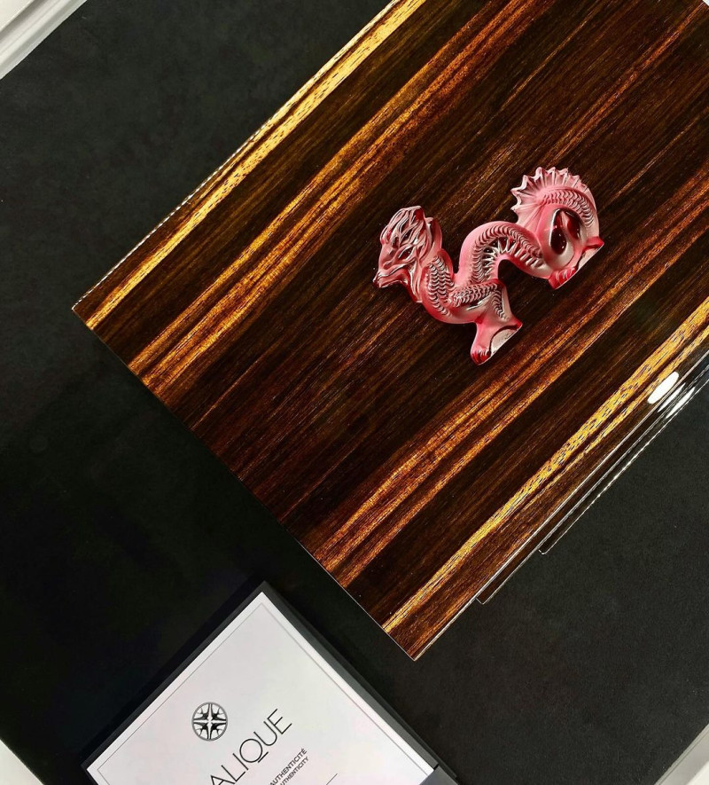 Dragon Cigars Box Small Red Natural Ebony Crystal Lalique